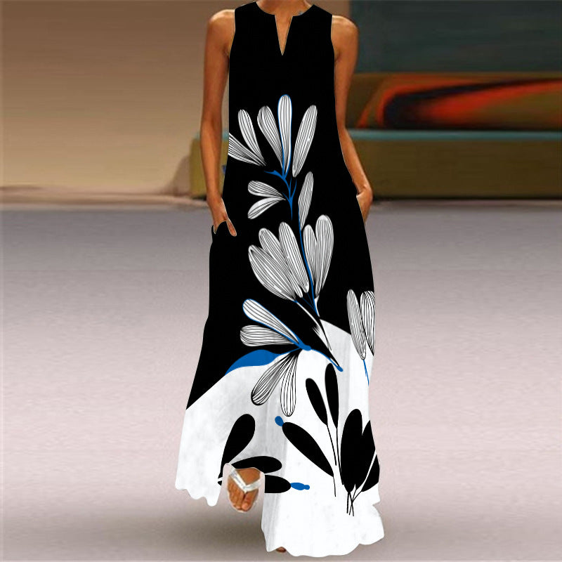 Chic Print Maxi Dress Lidia Sek Sleeveless V-Neck