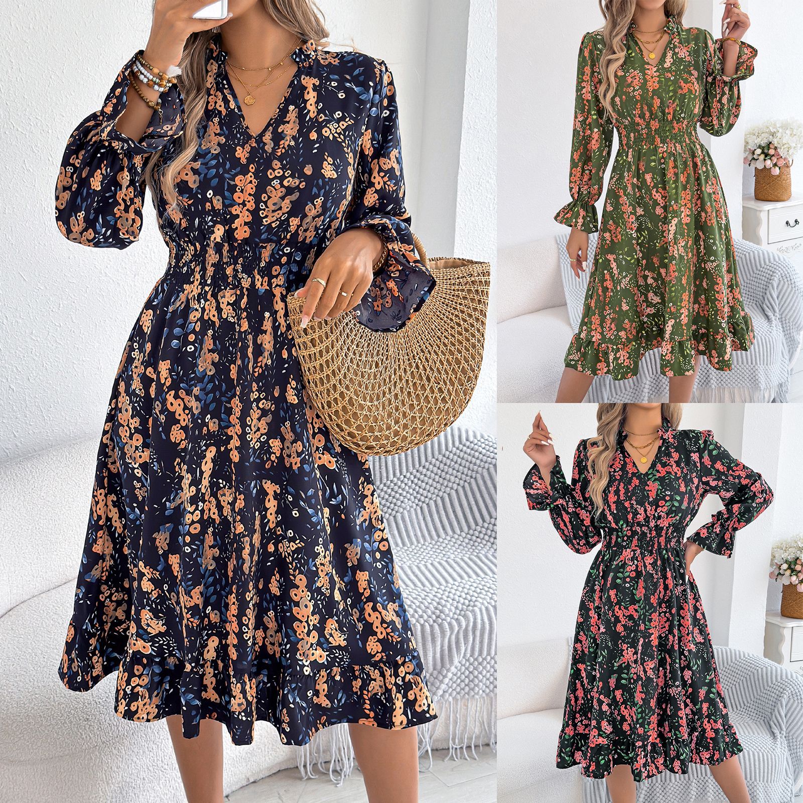 Floral Bell Sleeve Lidia Sek Midi Dress