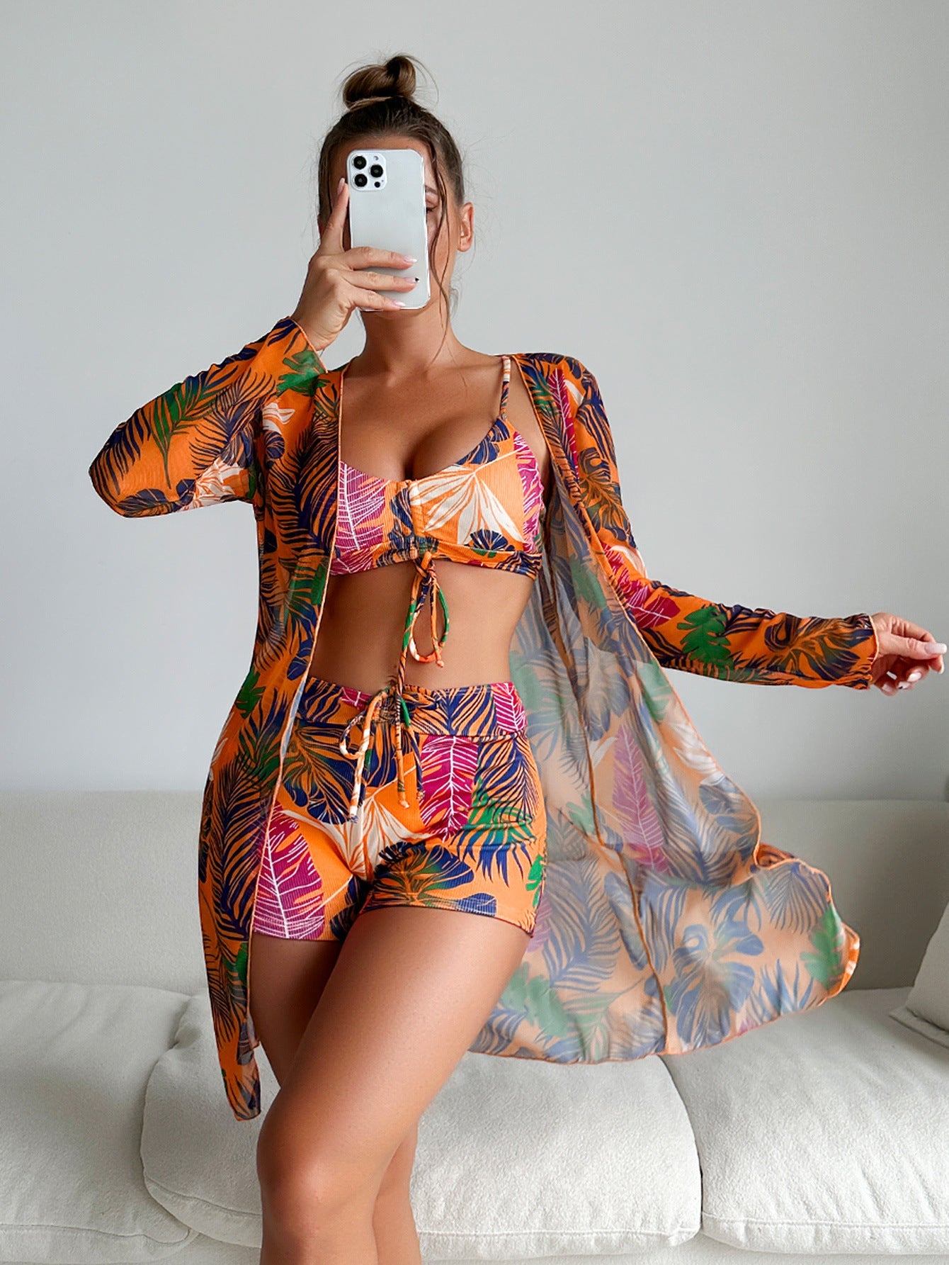 Trzyczęściowy komplet bikini Lidia Sek z wyrazistym nadrukiem