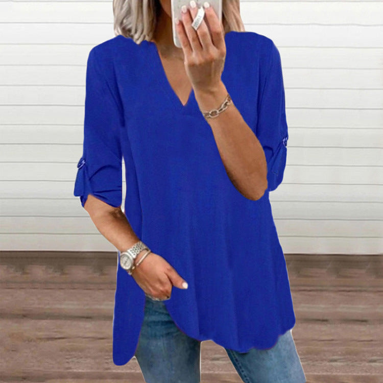 Chic V-Neck Loose Chiffon Top by Lidia Sek