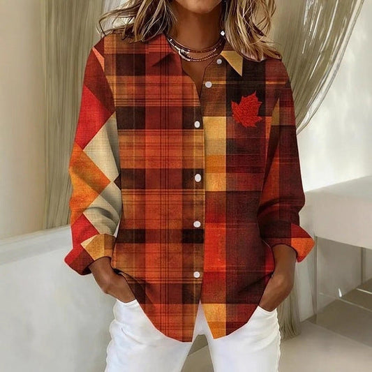 Plaid Colorblock Lidia Sek Long Sleeve Blouse