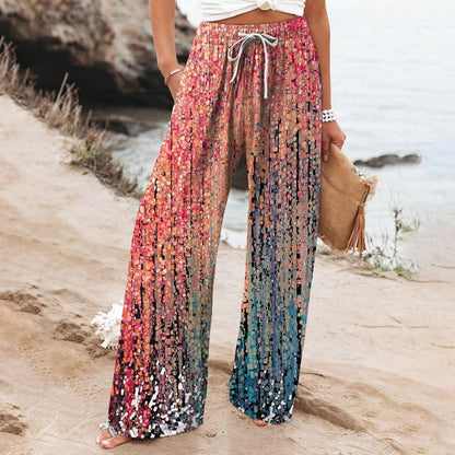 Spodnie damskie z szerokimi nogawkami Boho Botanical Lidia Sek