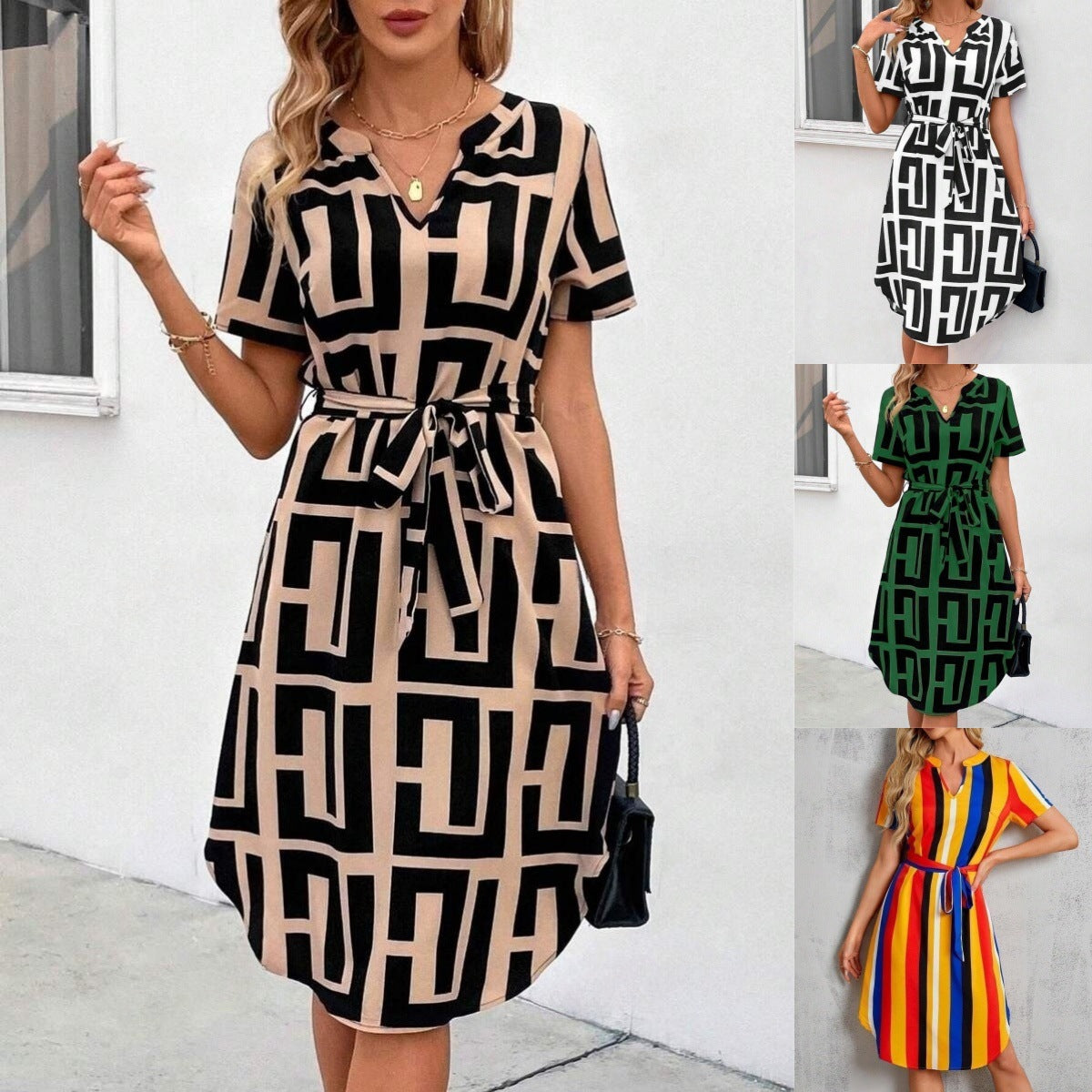 Chic Striped Lidia Sek V-Neck Midi Dress