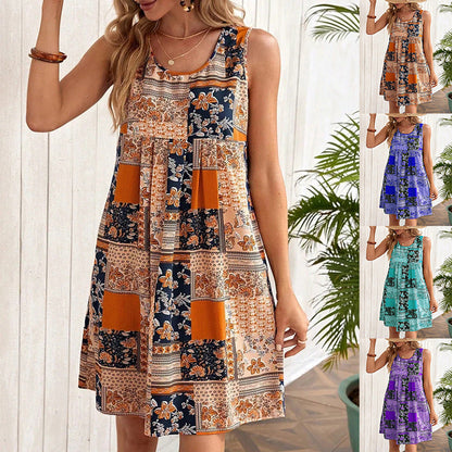 Printed A-Line Sleeveless Dress by Lidia Sek