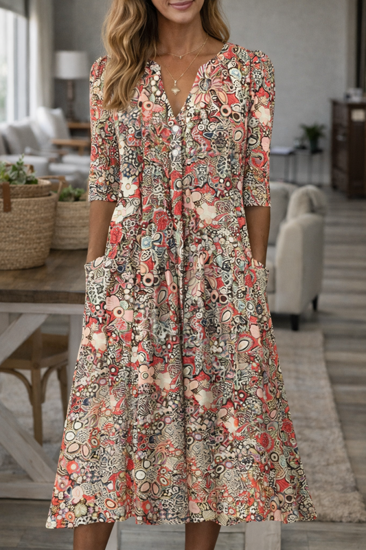 Sukienka boho z kwiatowym dekoltem w serek Lidia Sek