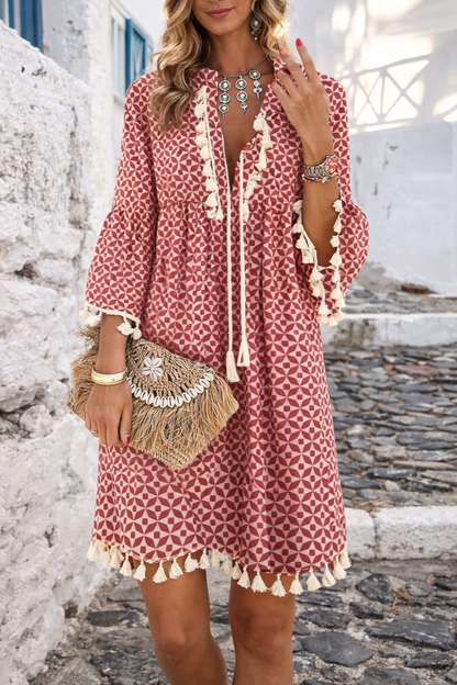 Sukienka boho z frędzlami i dekoltem w serek od Lidia Sek