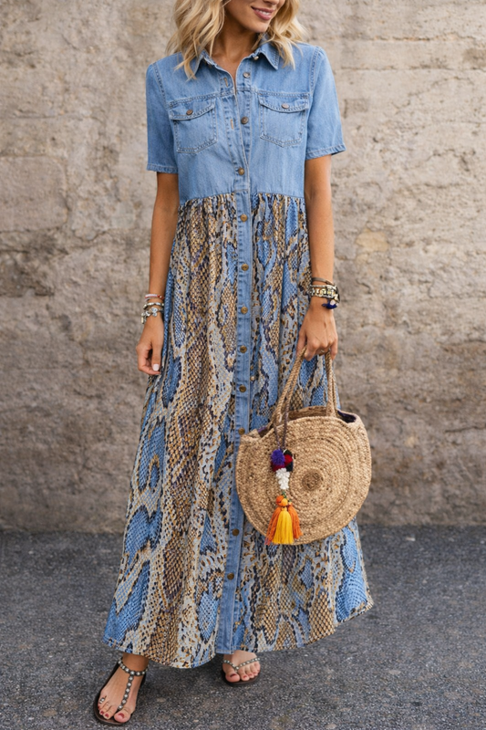 Sukienka maxi w stylu boho z nadrukiem Lidia Sek, letnia spódnica typu swing