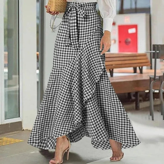 Plaid Ruffle Maxi Skirt by Lidia Sek