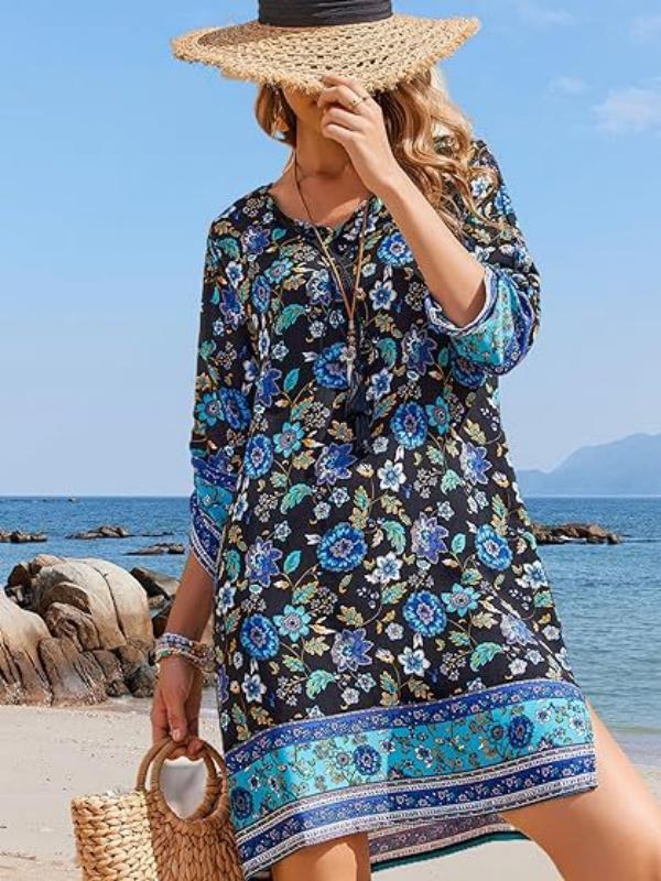 Sukienka mini z frędzlami Lidia Sek w kwiaty w stylu boho