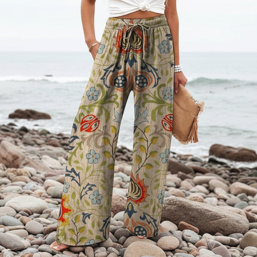 Spodnie damskie z szerokimi nogawkami Boho Botanical Lidia Sek
