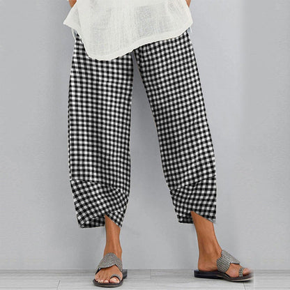 Uniwersalne spodnie w kratkę o skróconym kroju marki Lidia Sek