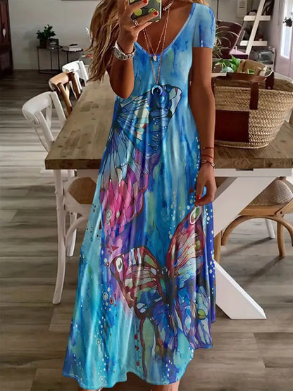 Sukienka maxi Lidia Sek z nadrukiem motyli w stylu boho