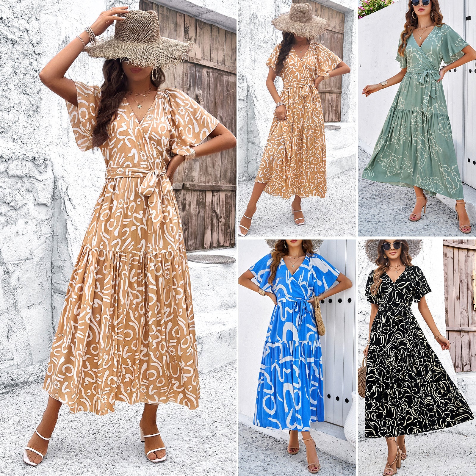 Chic Geometric Lidia Sek Short Sleeve Midi Dress