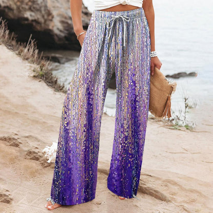 Spodnie damskie z szerokimi nogawkami Boho Botanical Lidia Sek