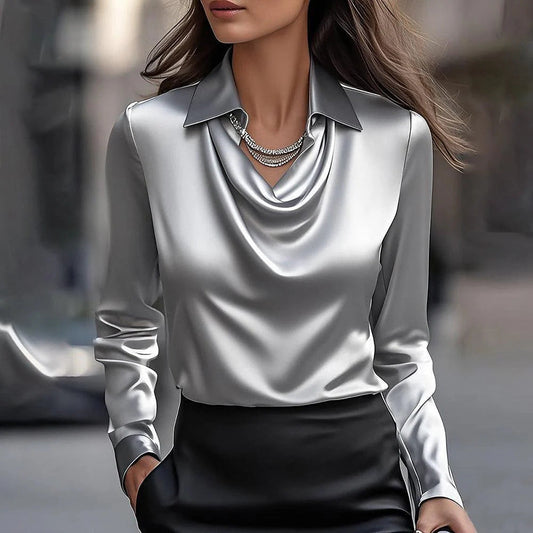 Elegancki top z satyny z kołnierzykiem typu swing od Lidia Sek
