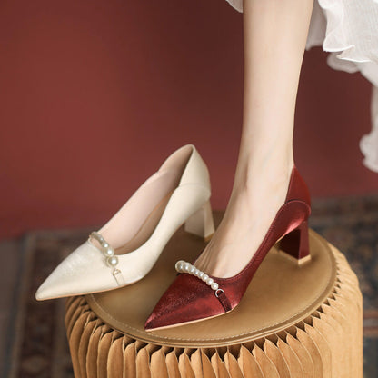 Elegant Pearl Pointed Heels by Lidia Sek