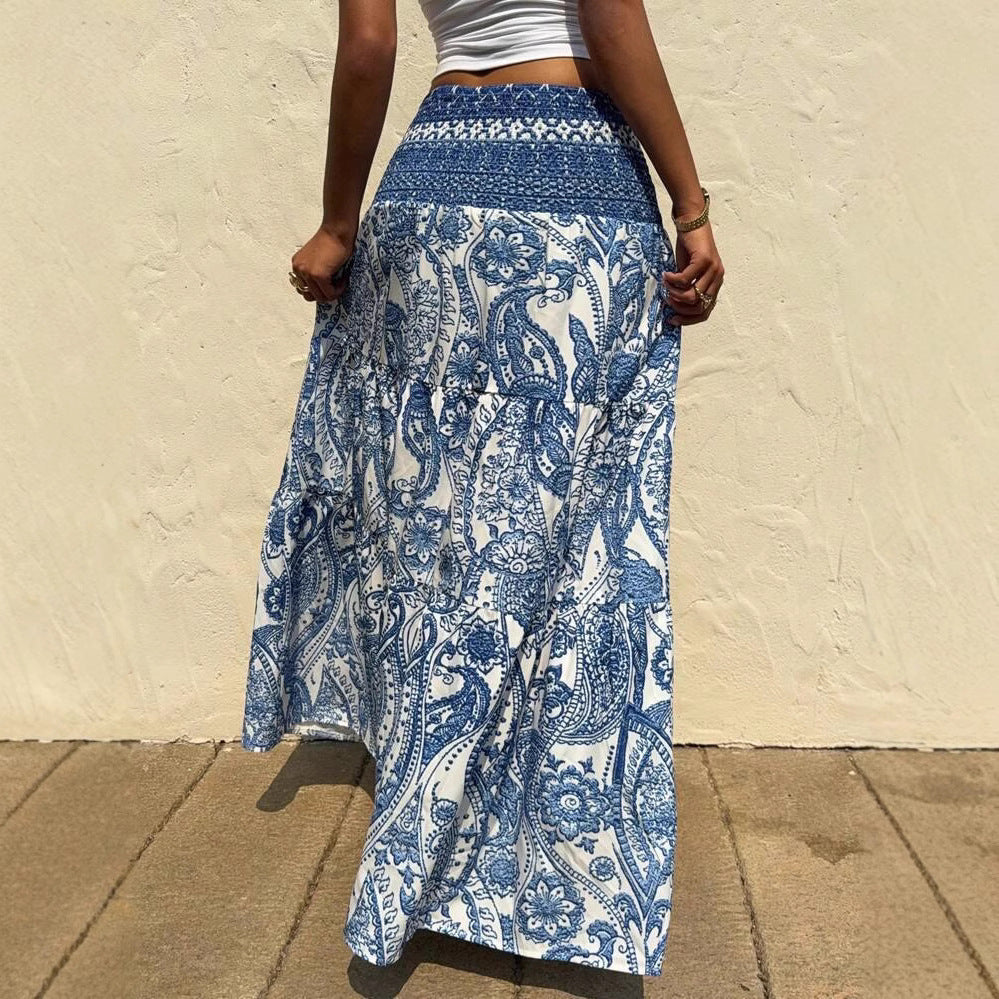 Spódnica maxi Lidia Sek z nadrukiem w stylu boho w kolorze niebieskim