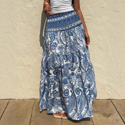 Spódnica maxi Lidia Sek z nadrukiem w stylu boho w kolorze niebieskim