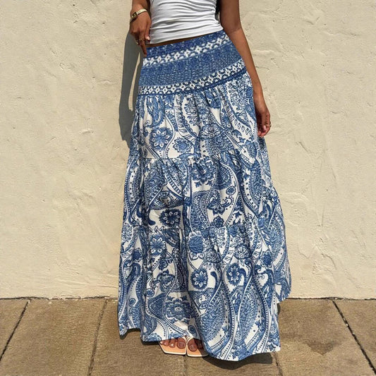 Spódnica maxi Lidia Sek z nadrukiem w stylu boho w kolorze niebieskim