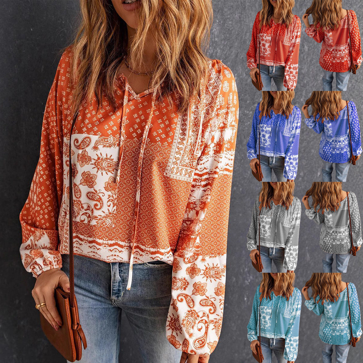 Boho Print Lidia Sek Long Sleeve Blouse