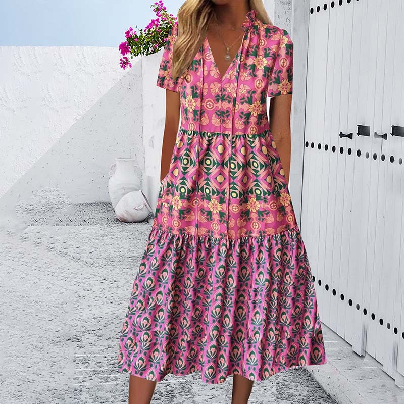 Vibrant Printed Lidia Sek Summer Midi Dress