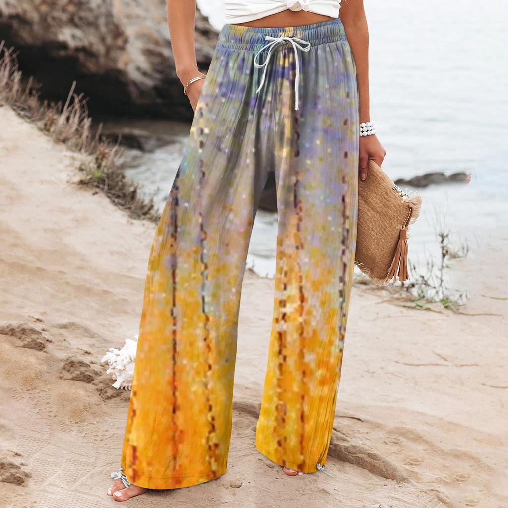 Spodnie damskie z szerokimi nogawkami Boho Botanical Lidia Sek