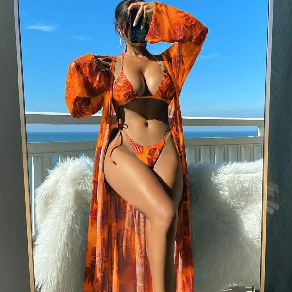 Żywy kwiatowy komplet bikini Lidia Sek z długim rękawem