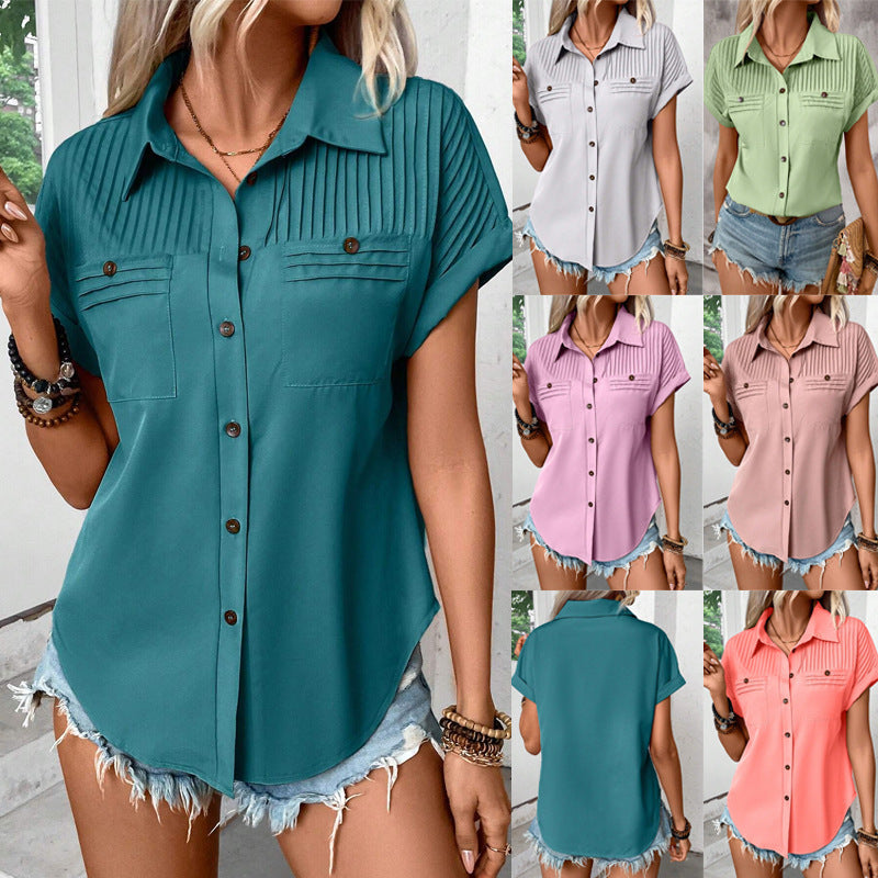 Pleated Shoulder Short Sleeve Top by Lidia Sek