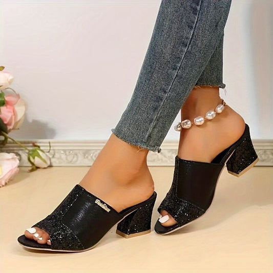 Sparkling Chunky Heel Lidia Sek Plus Sandals