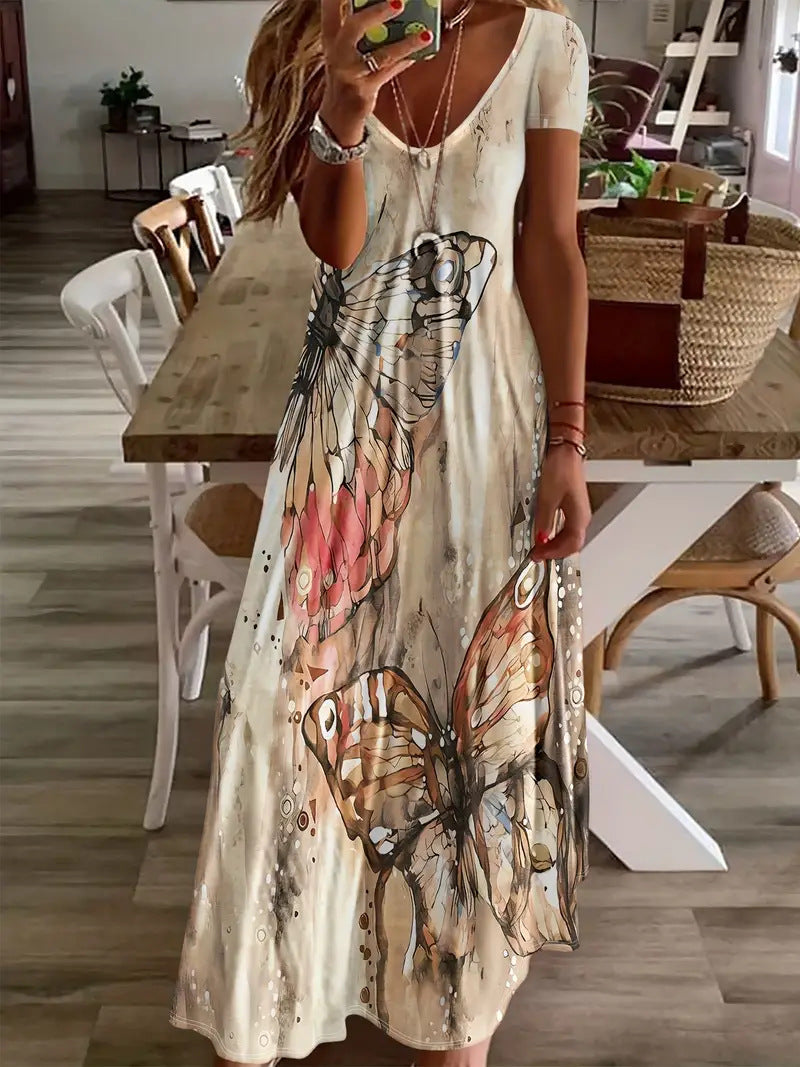 Sukienka maxi Lidia Sek z nadrukiem motyli w stylu boho