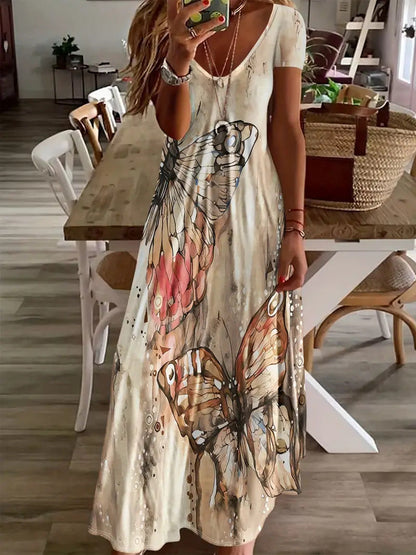 Sukienka maxi Lidia Sek z nadrukiem motyli w stylu boho
