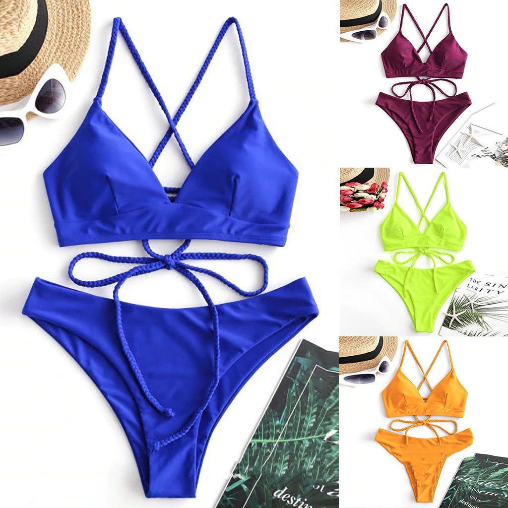 Strappy Solid Bikini by Lidia Sek