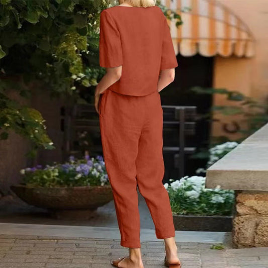 Komplet lniany Vintage marki Lidia Sek – letni strój Capri