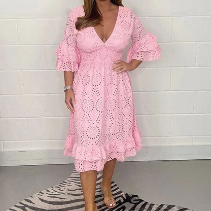 Chic Embroidered V-Neck Dress by Lidia Sek