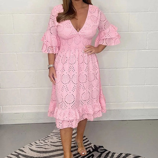 Chic Embroidered V-Neck Dress by Lidia Sek