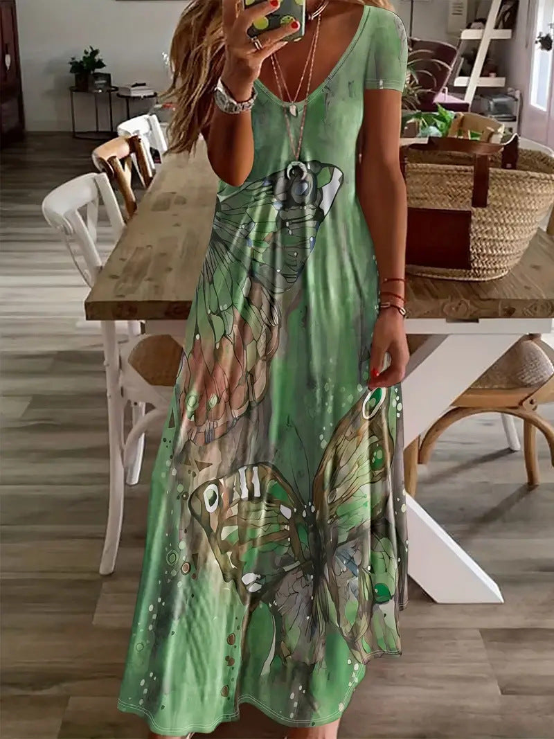 Sukienka maxi Lidia Sek z nadrukiem motyli w stylu boho