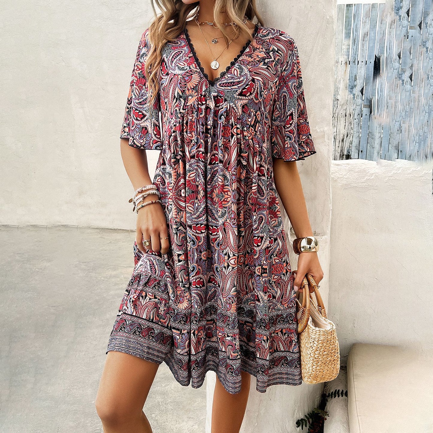 Sukienka boho z nadrukiem i dekoltem w serek od Lidia Sek
