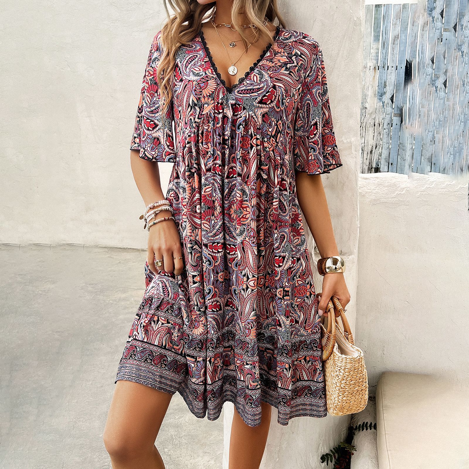 Boho Printed V-Neck Dress by Lidia Sek