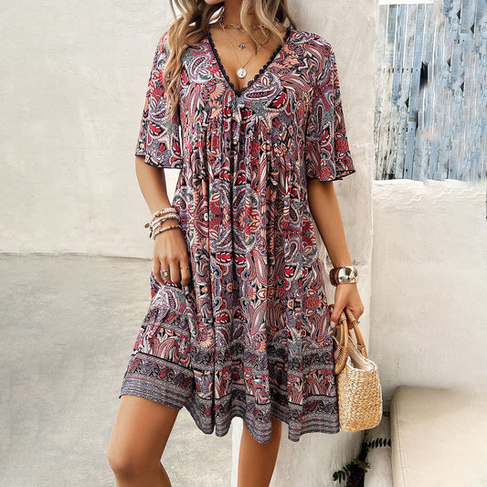 Boho Printed V-Neck Dress by Lidia Sek