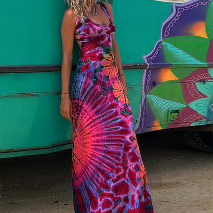 Vibrant Geometric Lidia Sek Backless Maxi Dress