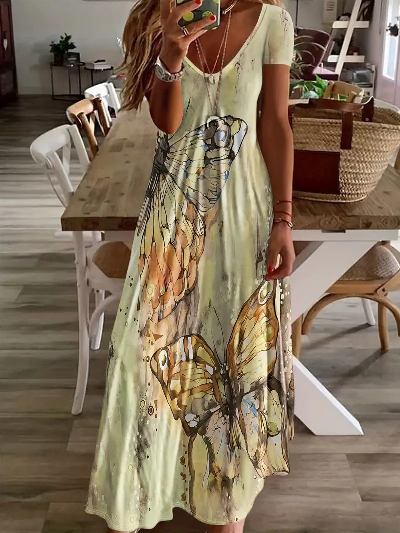 Sukienka maxi Lidia Sek z nadrukiem motyli w stylu boho