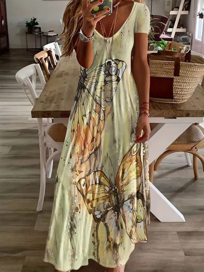 Sukienka maxi Lidia Sek z nadrukiem motyli w stylu boho