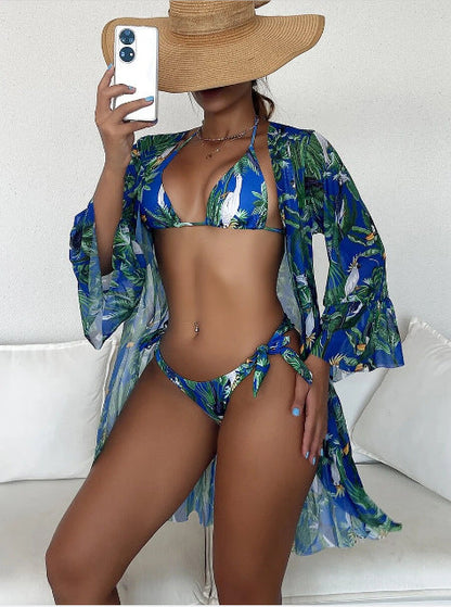 Zestaw bikini Lidia Sek z nadrukiem tropikalnym i kimonem