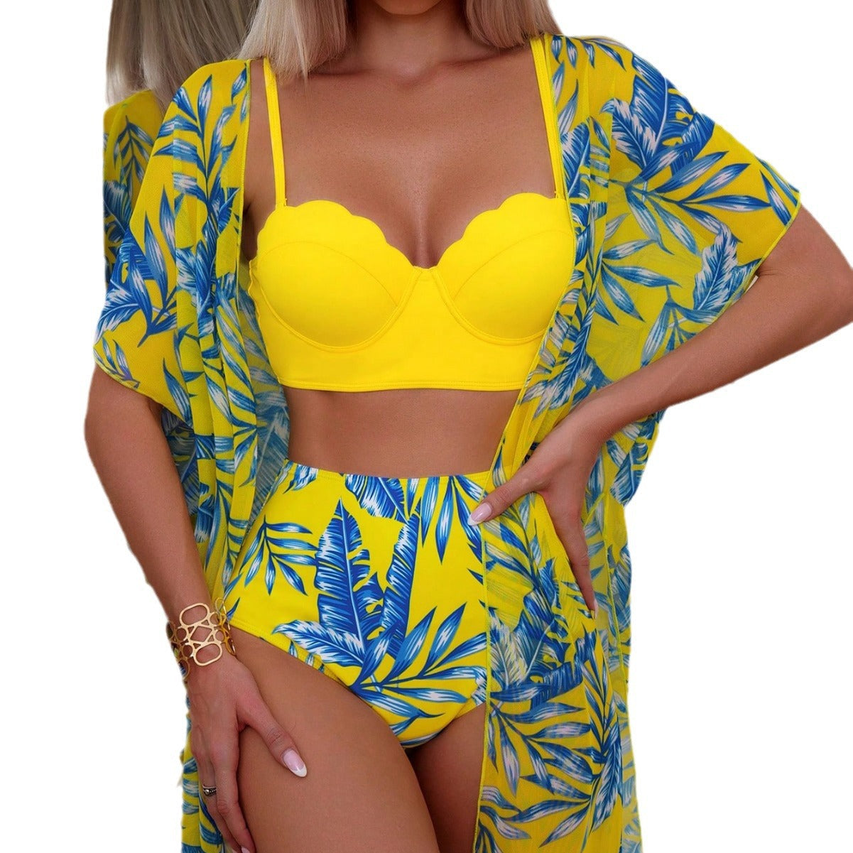 Bikini z wysokim stanem w żywym kolorze liścia klonowego od Lidia Sek