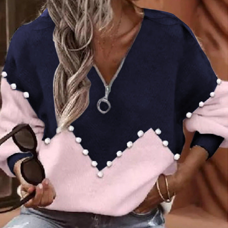 Elegancka bluzka-sweter z perłowym wykończeniem Lidia Sek