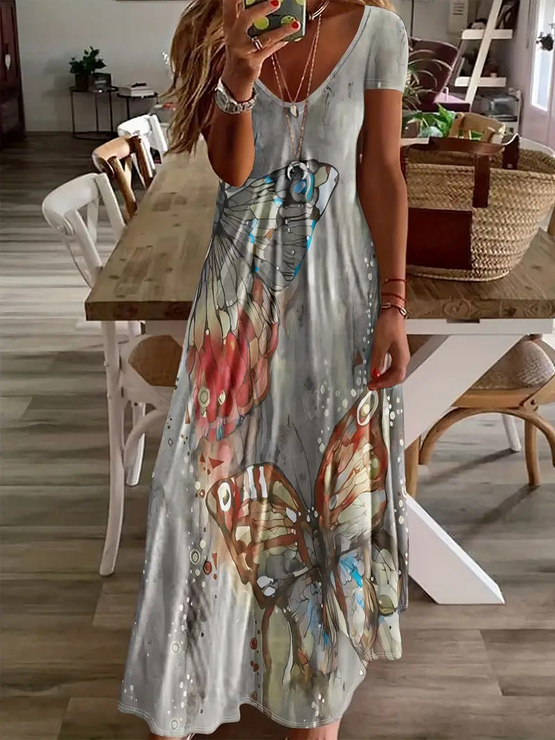 Sukienka maxi Lidia Sek z nadrukiem motyli w stylu boho