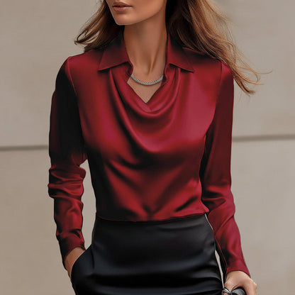 Elegancki top z satyny z kołnierzykiem typu swing od Lidia Sek