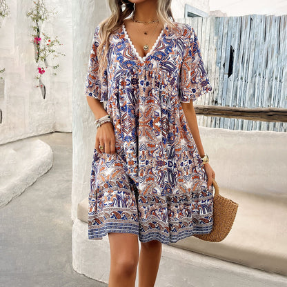Sukienka boho z nadrukiem i dekoltem w serek od Lidia Sek