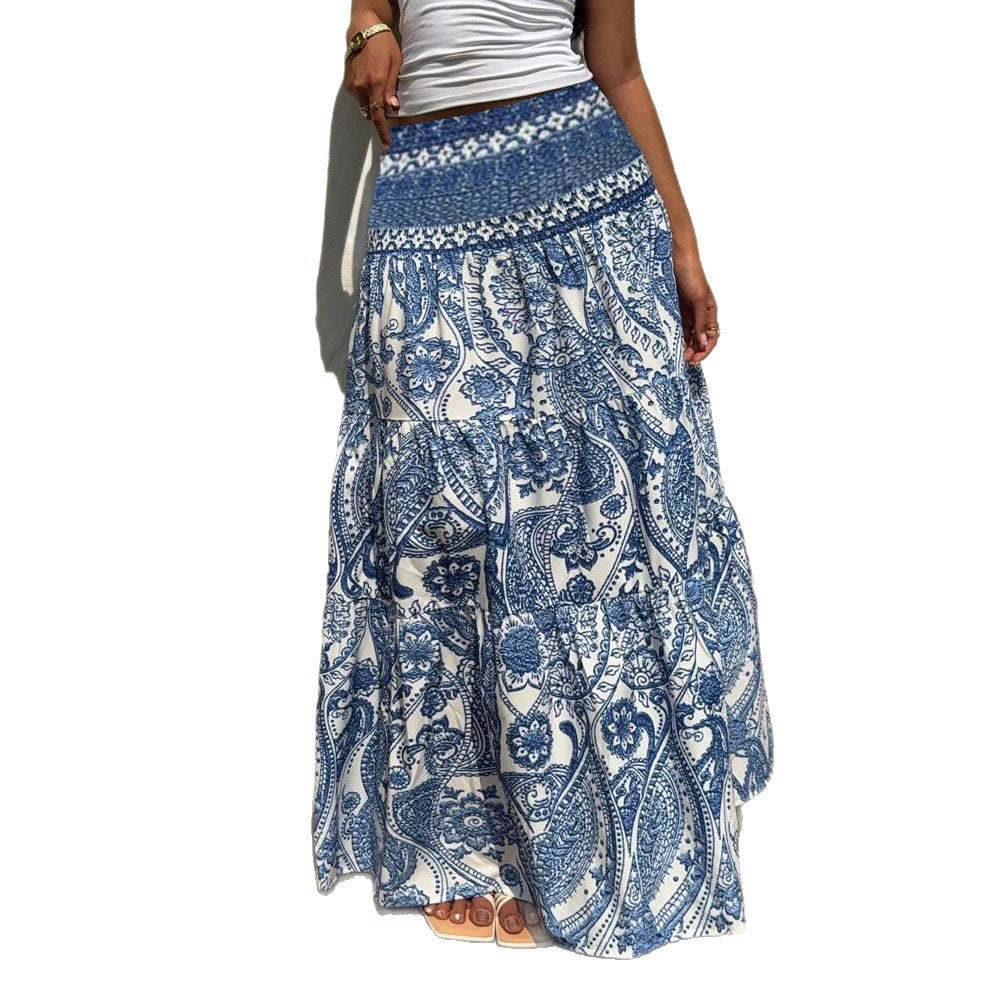 Spódnica maxi Lidia Sek z nadrukiem w stylu boho w kolorze niebieskim